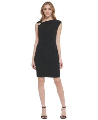 asymmetrical neckline sheath dress