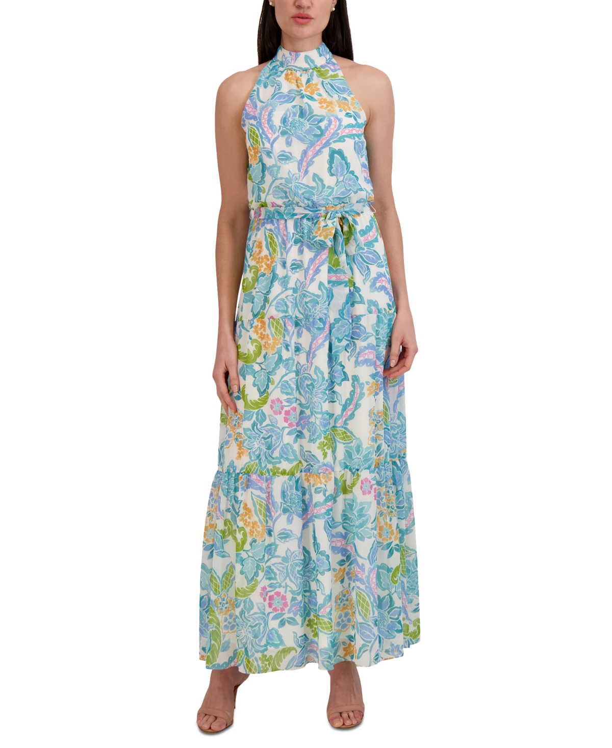 julia jordan Women's Floral-Print Halter Sleeveless Maxi Dress