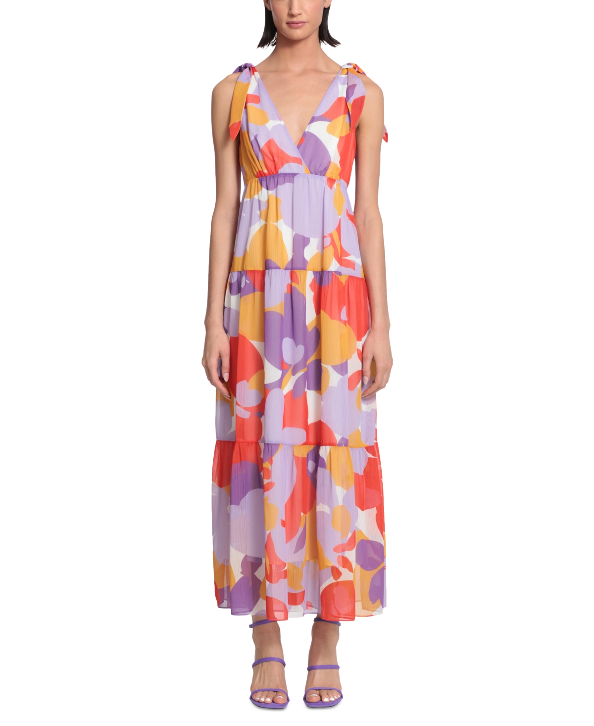 Donna Morgan Women's Printed Sleeveless Tiered Maxi Dress