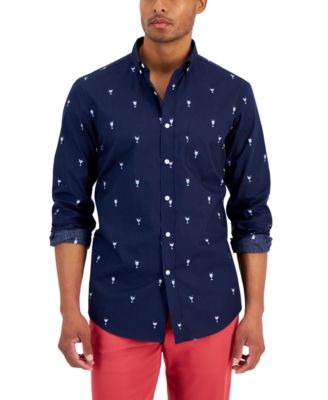 Club Room - Men's Cocktail Lite Regular-Fit Printed Button-Down Poplin Shirt