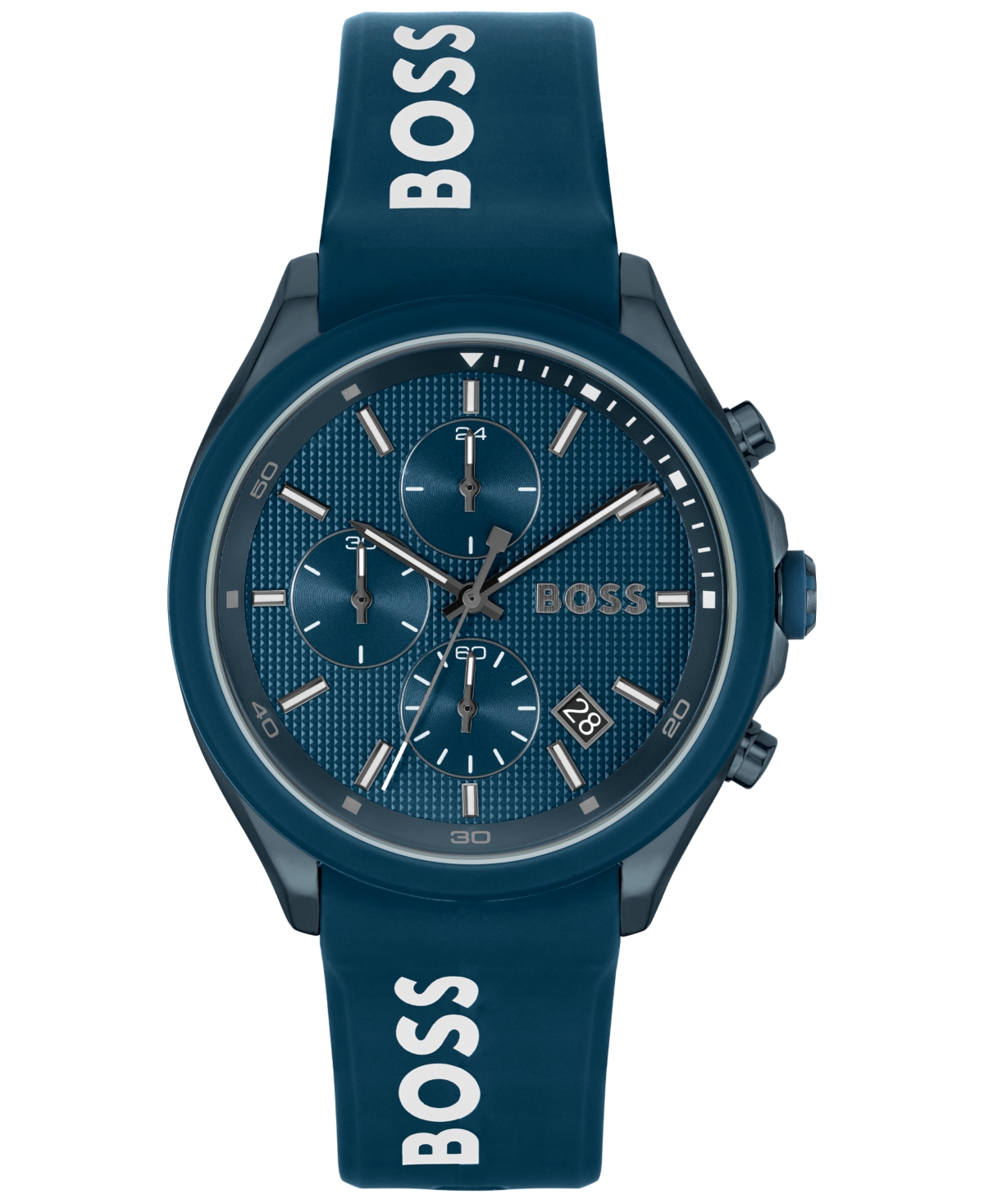Hugo Boss Men's Velocity Quartz Fashion Chronograph Blue Silicone Strap Watch 44mm