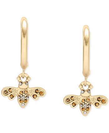 Lucky Brand Gold Tone Bee Charm Hoop Earrings 1