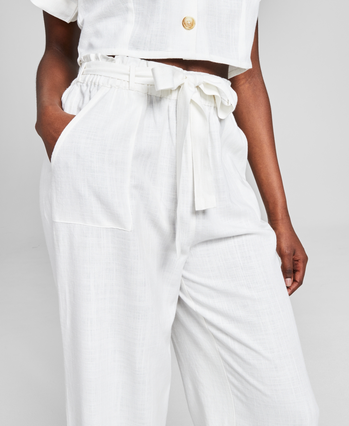 And Now This Women's Linen Blend Paperbag Pants