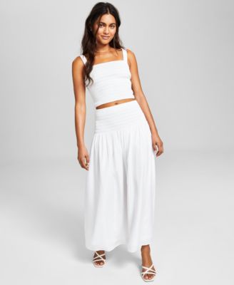 And Now This Now This Womens Smocked Sleeveless Top Smocked Maxi Skirt In White
