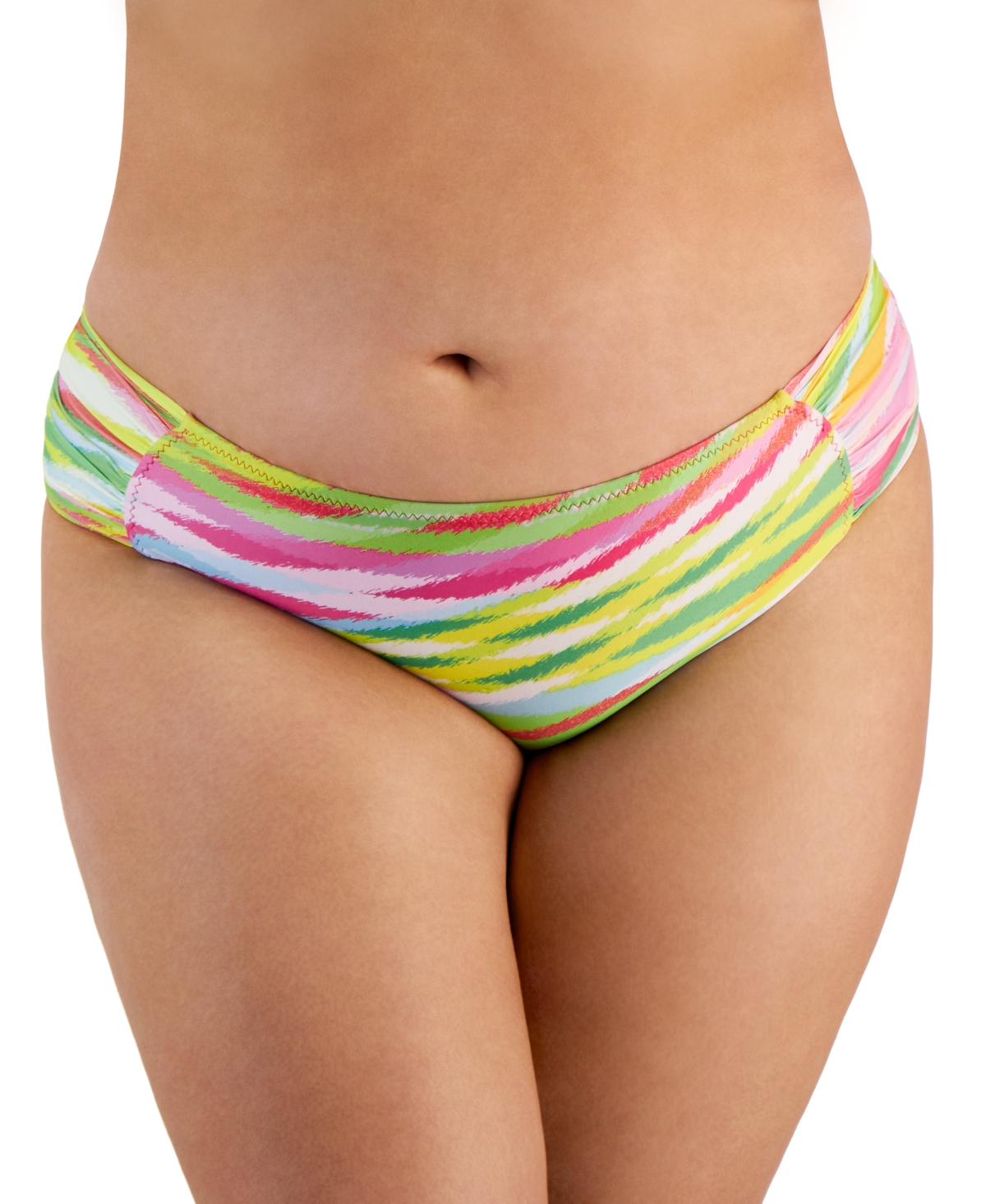 Trendy Plus Size Awaken Shirred-Side Bikini Bottoms - Multi