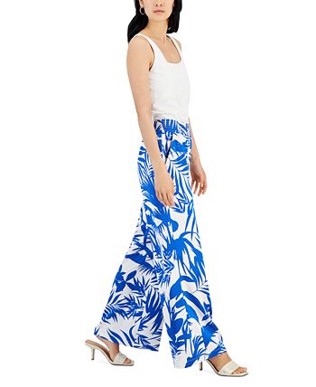 I.N.C. International Concepts Floral-Print Satin Pull-On Wide-Leg Pants,  Created for Macy's - Macy's