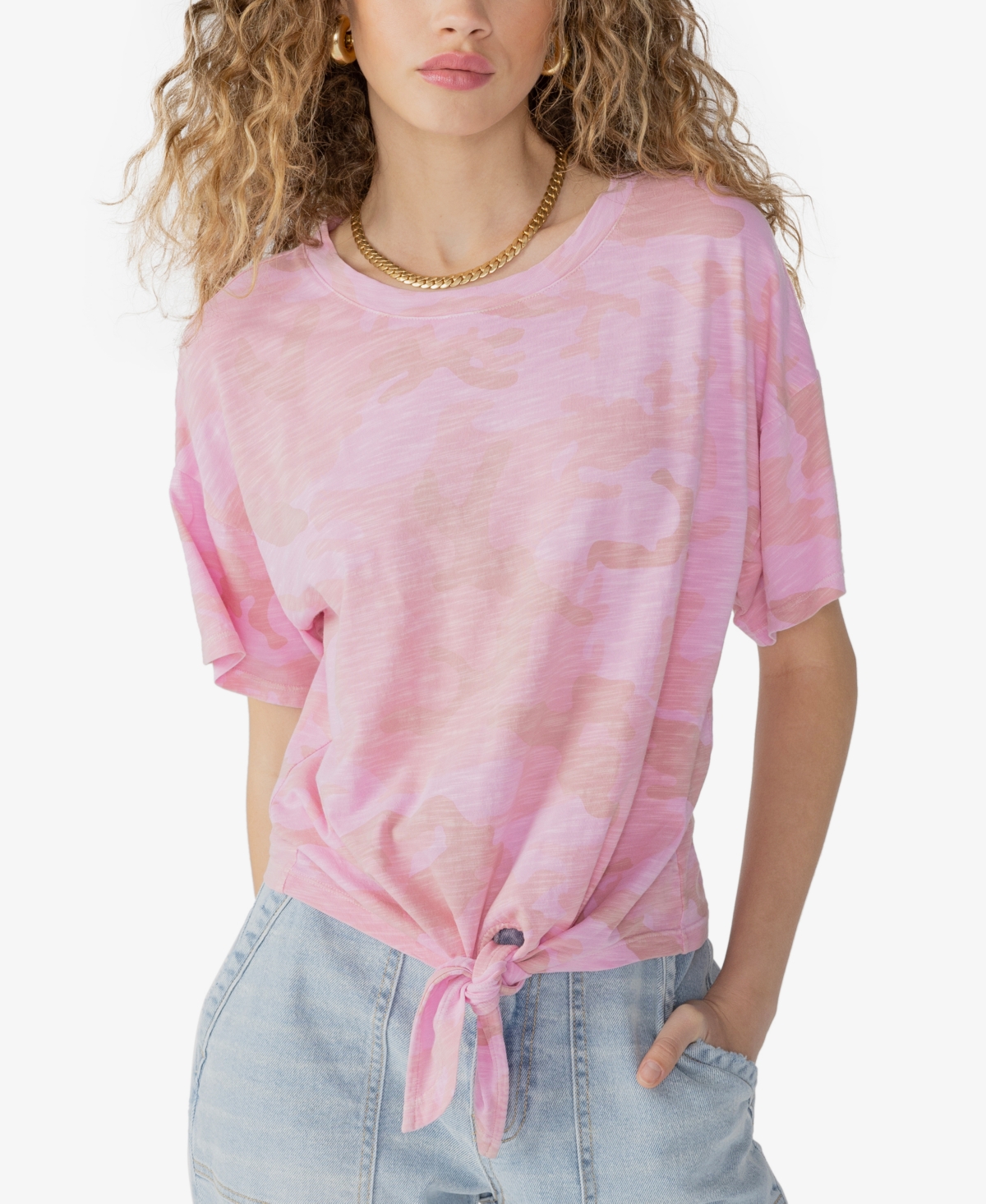 Sanctuary Everyday Tie Front Top In Washed Taffy Pink