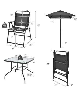 6PCS Patio Furniture Dining Set Folding Chairs Glass Table W/Umbrella Deck
