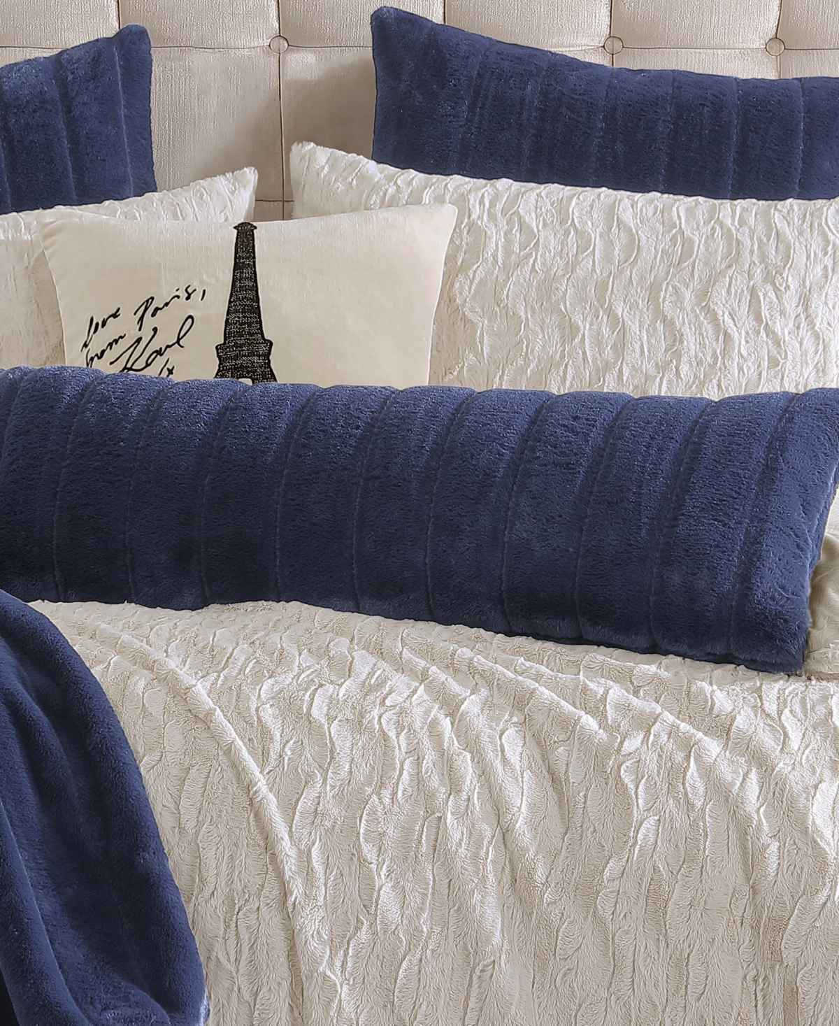 Karl Lagerfeld Soft And Warm Channel Decorative Pillow, 12"x36" Bedding In Indigo