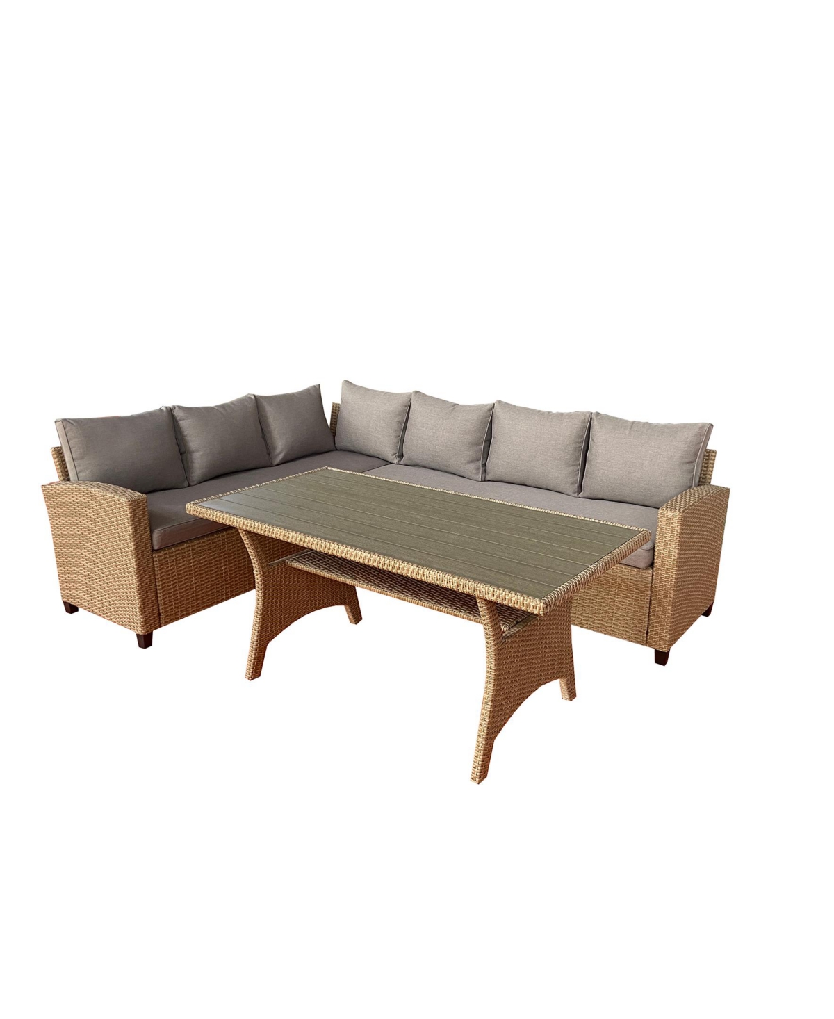Unique Furniture 2 Piece Polyester, Polyester Blend, Rattan, Steel Six Seater Lounge Sofa And Outdoor Furniture Patio In Neutral