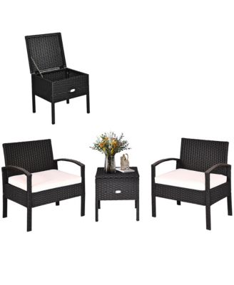 3PC Outdoor Patio Rattan Furniture Set  Coffee Table Cushioned Sofa