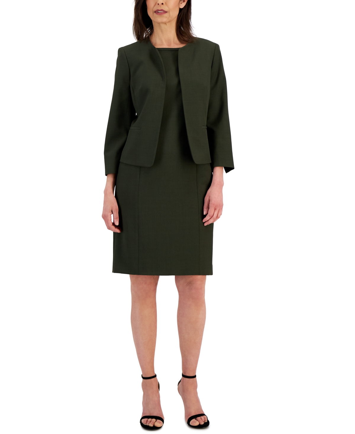 Le Suit Women's Collarless Jacket & Sheath Dress Suit, Regular & Petite In Basil