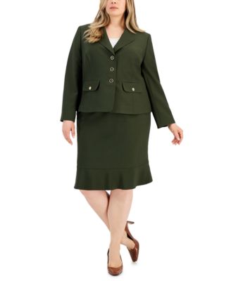 Le Suit - Plus Size Three-Button Jacket & Flounce-Hem Skirt