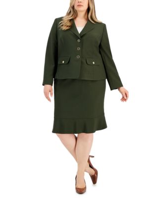 Le Suit Plus Size Three-Button Jacket & Flounce-Hem Skirt - Macy's