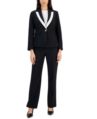 Women's Contrast-Trim Peak-Lapel Pantsuit Set