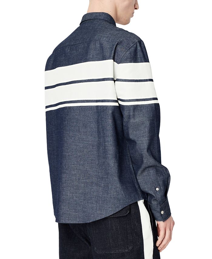 A|X Armani Exchange Men's Colorblocked Stripe Chambray Denim Shirt - Macy's