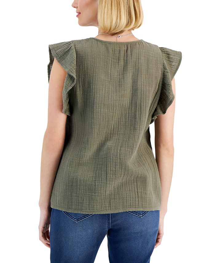 Style & Co Petite Cotton Gauze Flutter-Sleeve Top, Created for Macy's ...