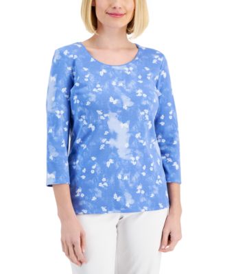 Karen Scott Petite Printed Scoop-Neck 3/4-Sleeve Top, Created for Macy