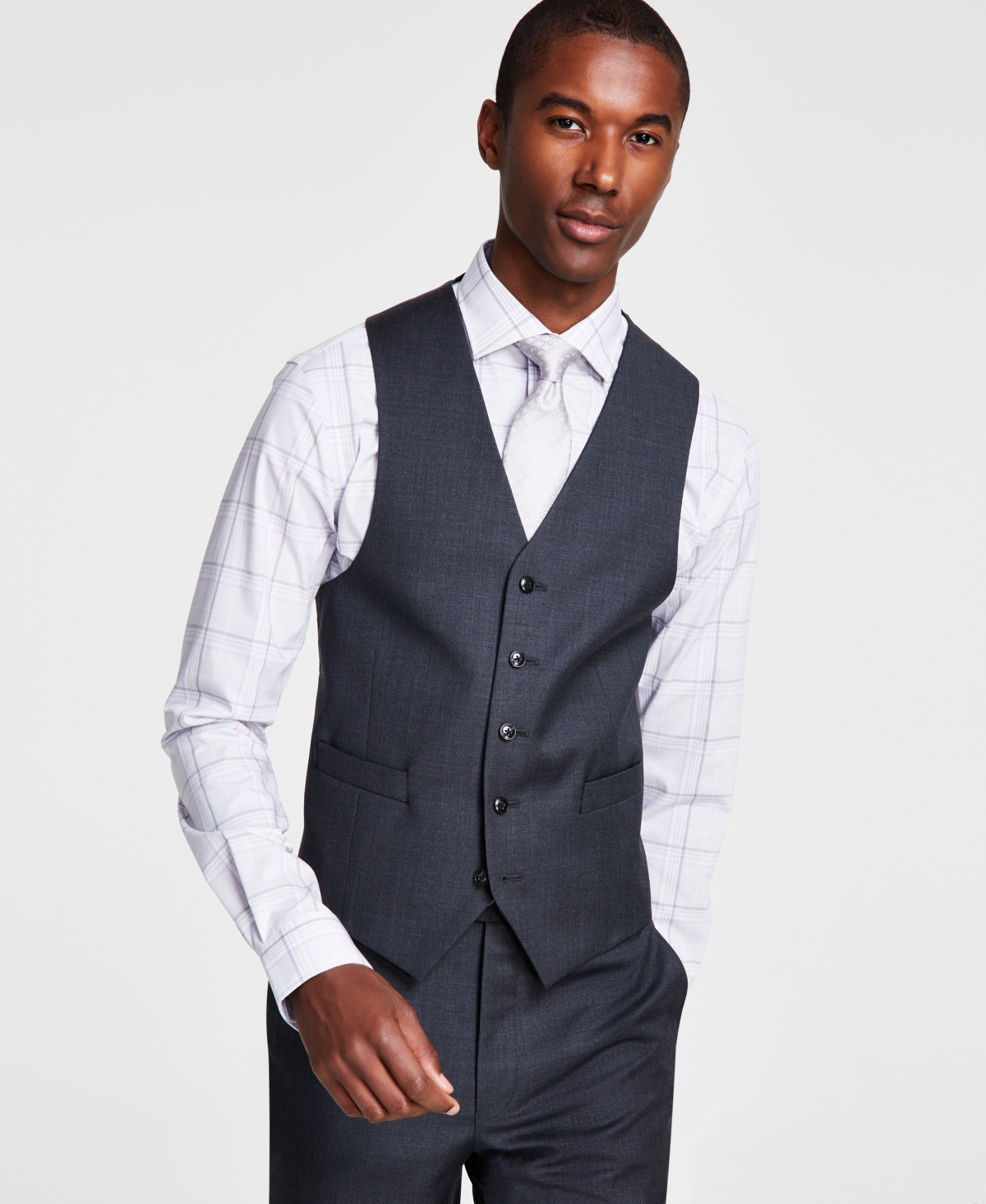 Michael Kors Men's Classic-fit Wool-blend Stretch Solid Suit Vest In Grey
