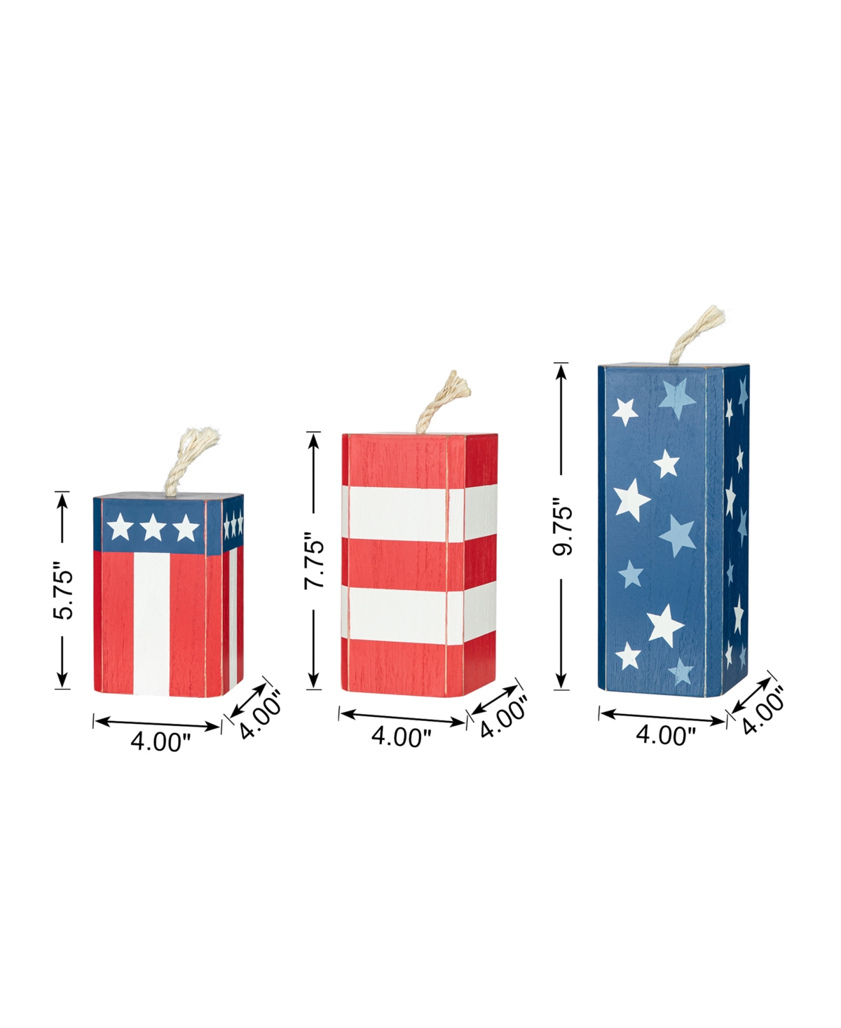 Glitzhome H Wooden Patriotic, Americana Firecracker Table Decor