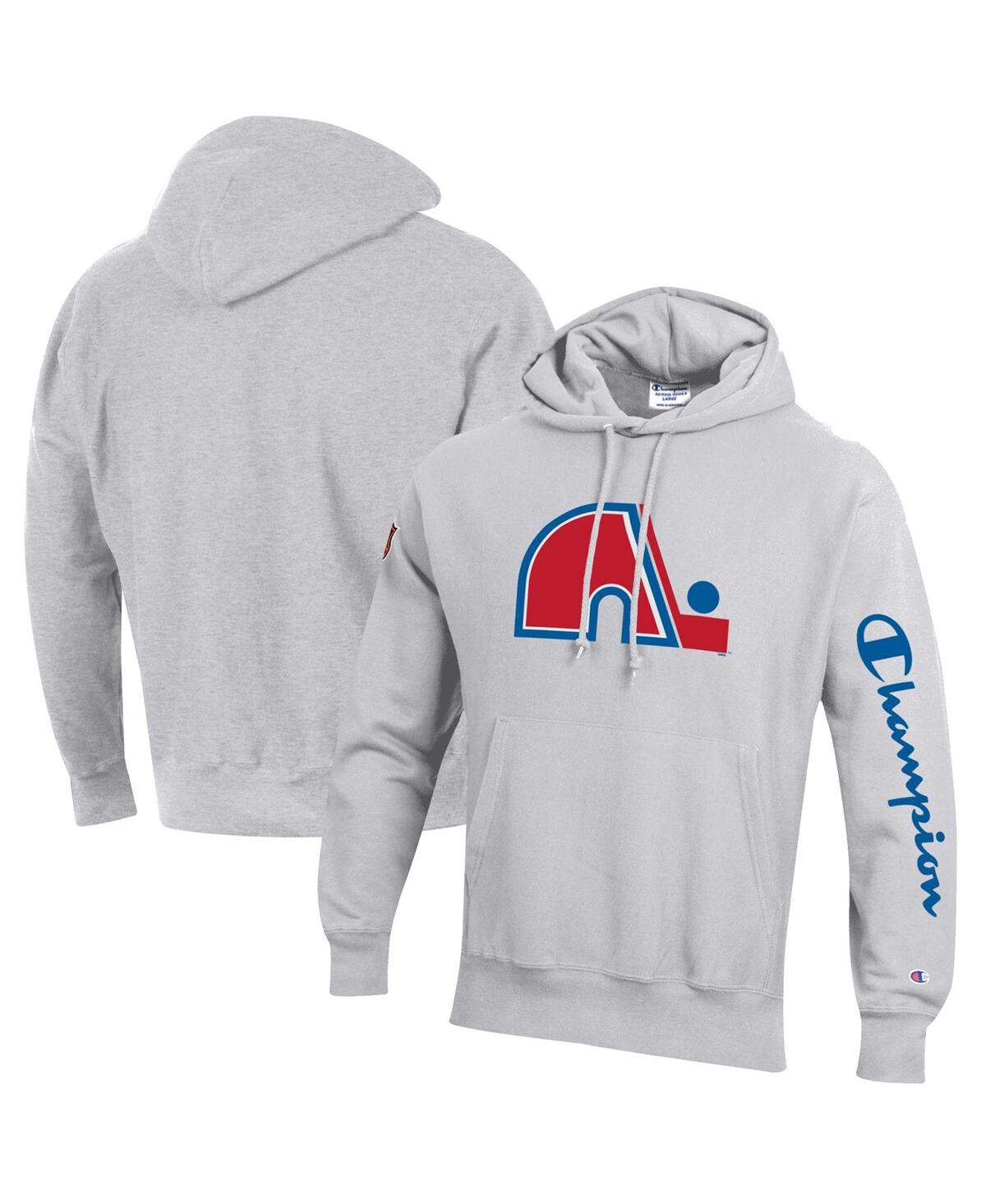 Shop Champion Men's  Heathered Gray Quebec Nordiques Reverse Weave Pullover Hoodie
