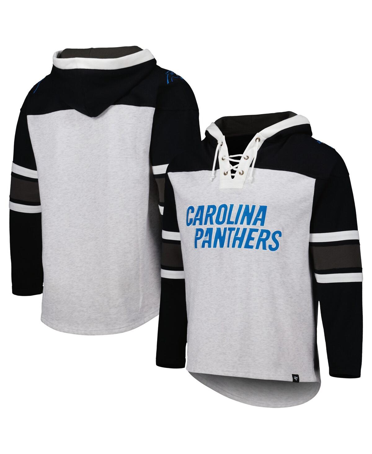 47 Brand Men's ' Carolina Panthers Heather Gray Gridiron Lace-up Pullover Hoodie In Heather Gray