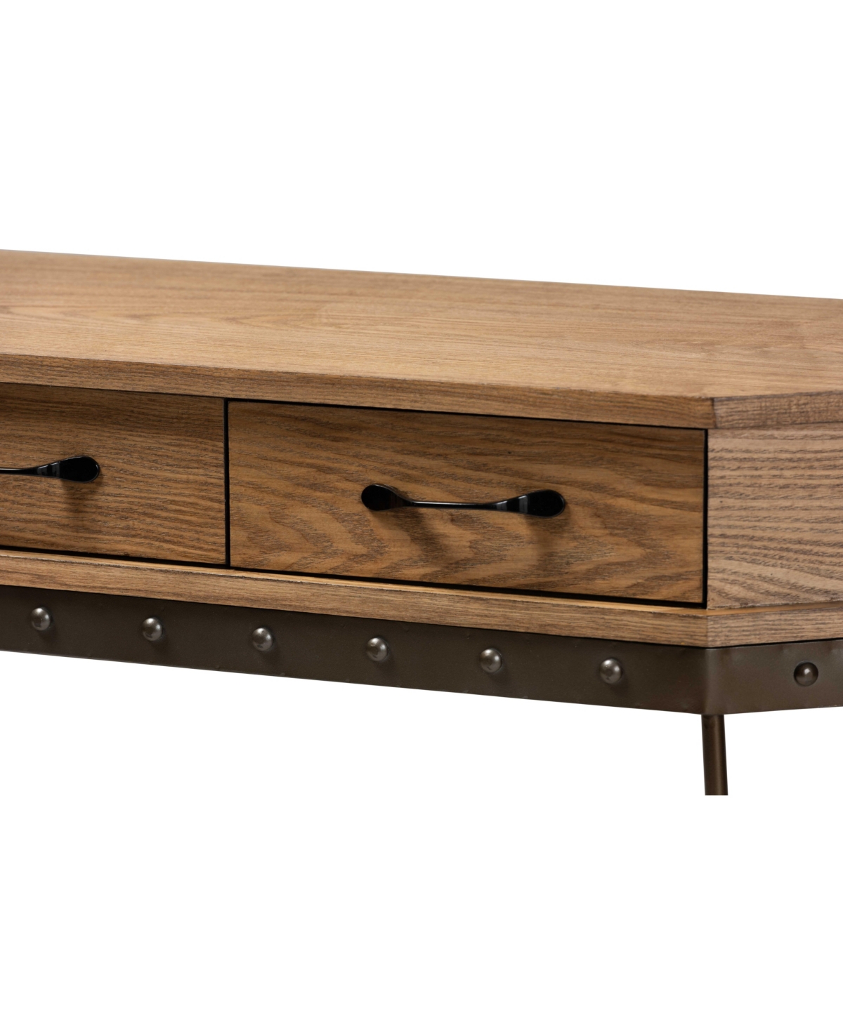 Baxton Studio Kellyn Vintage 42.9" Rustic Industrial Finished Wood And Metal 3-drawer Console Table In Oak Brown,black