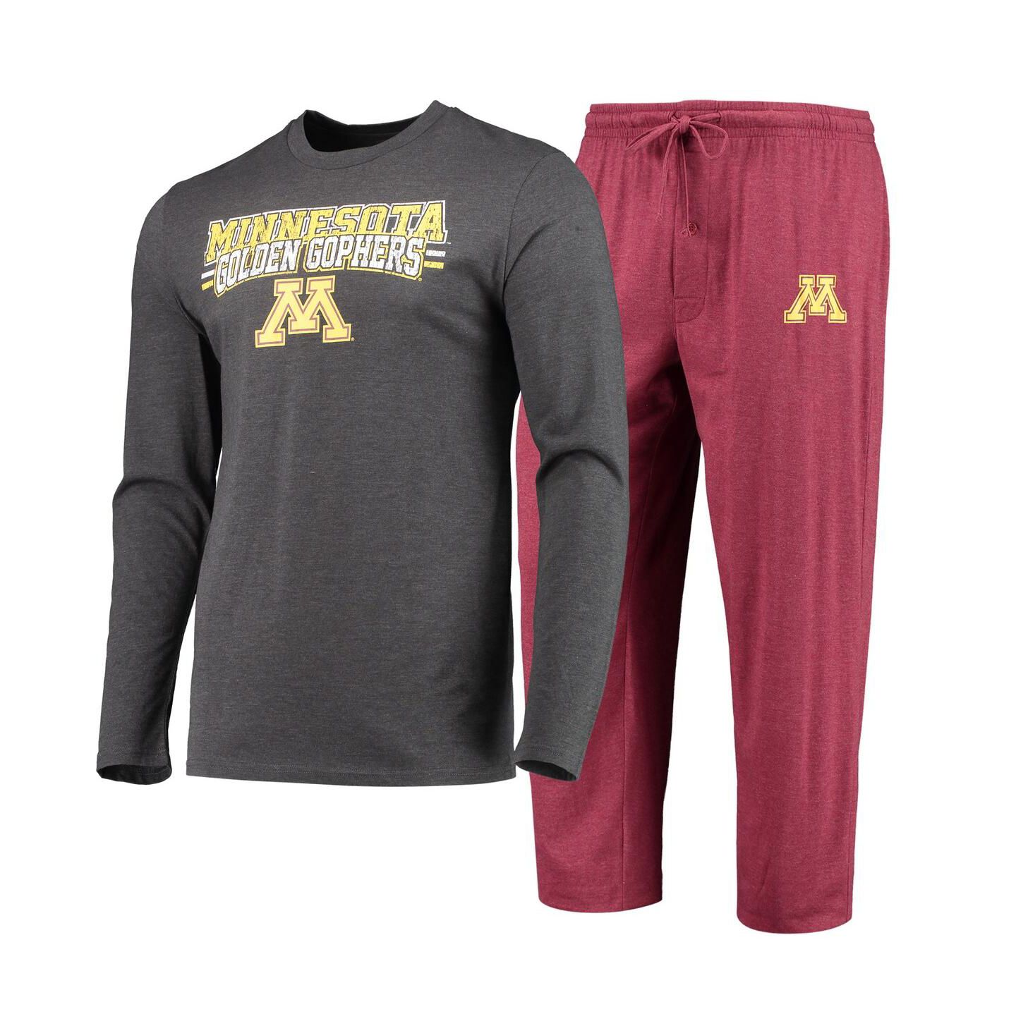 Мужская пижама Concepts Sport Minnesota Golden Gophers Meter, Maroon/Heathered Charcoal — фото 3