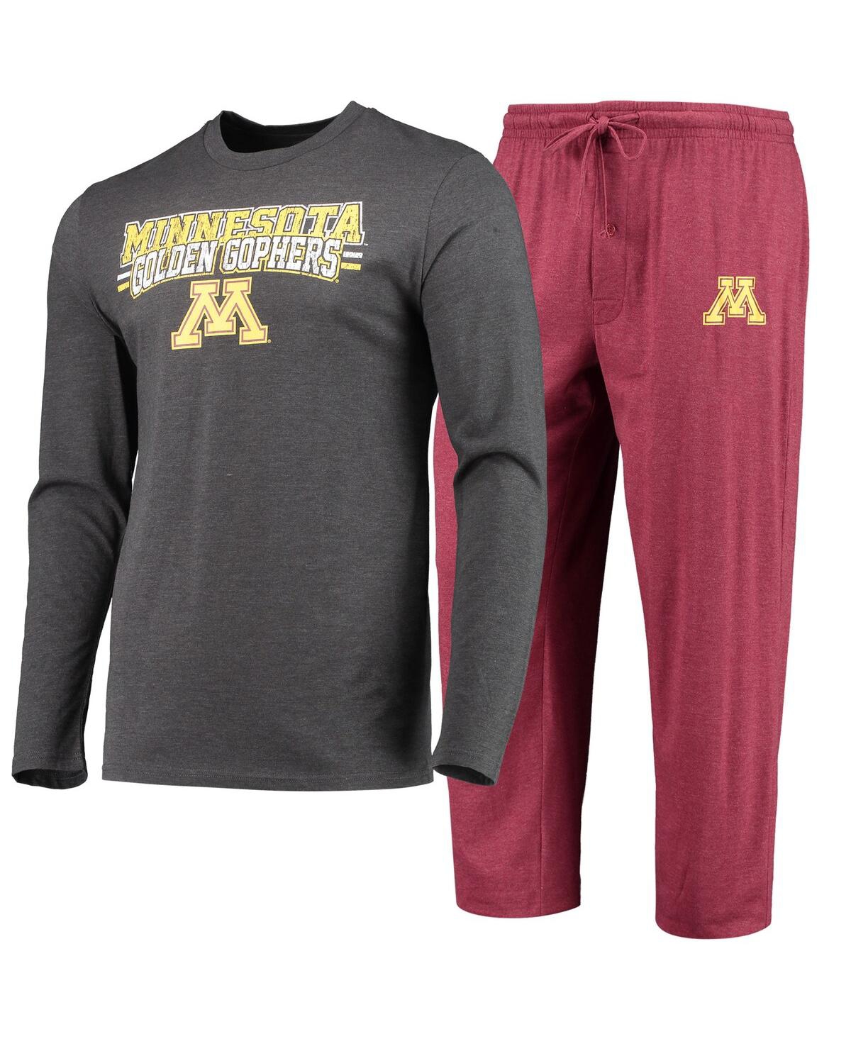 Concepts Sport Maroon/heathered Charcoal Minnesota Golden Gophers Meter Long Sleeve T-shirt & Pants In Maroon,heathered Charcoal