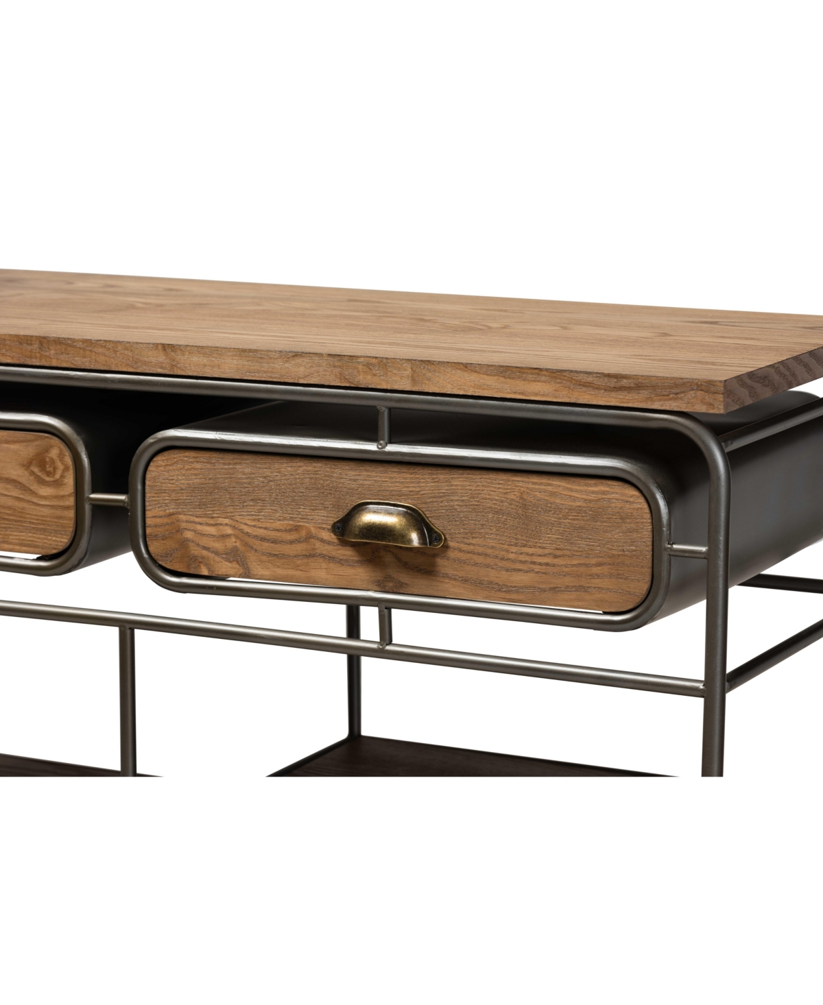 Baxton Studio Grant Vintage 41.7" Rustic Industrial Finished Wood And Metal 2-drawer Kitchen Cart In Oak Brown,black