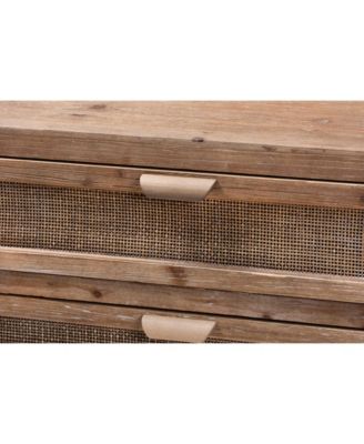 Calida Mid-Century Modern 30.7" Whitewashed Finished Wood and Rattan 3-Drawer Storage Cabinet