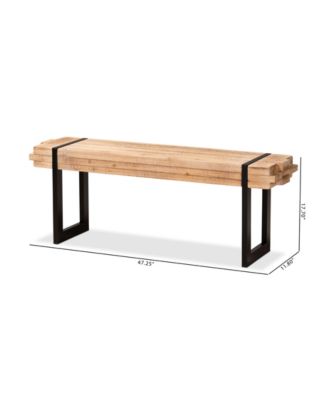 Henson Rustic and Industrial 47.2" Natural Finished Wood and Finished Metal Bench