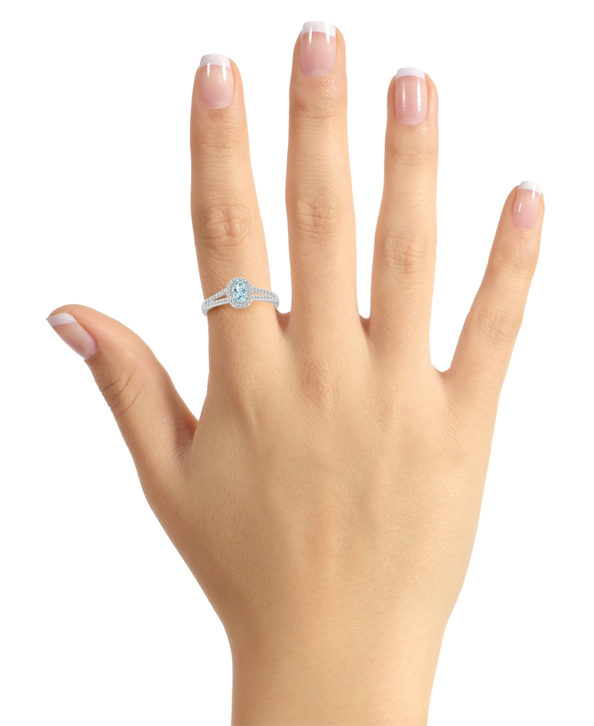 (2/5 ct. t.w.) & Diamond (1/4 ct. t.w.) Oval Halo Ring in Sterling Silver (Also in Opal) - Aquamarine