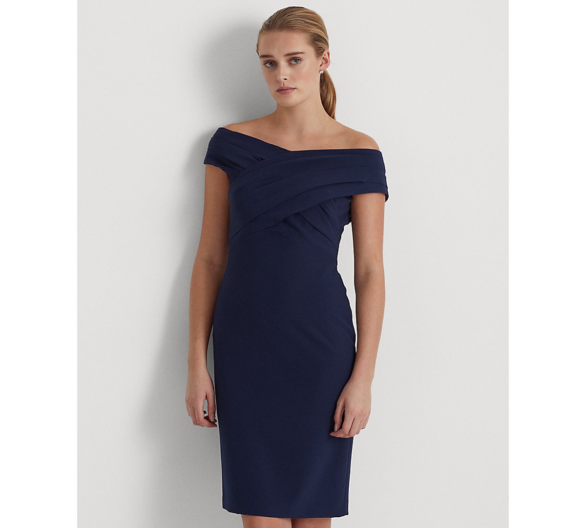 Lauren Ralph Lauren Women's Crepe Off-the-Shoulder Cocktail Dress -  Lighthouse Navy | Smart Closet