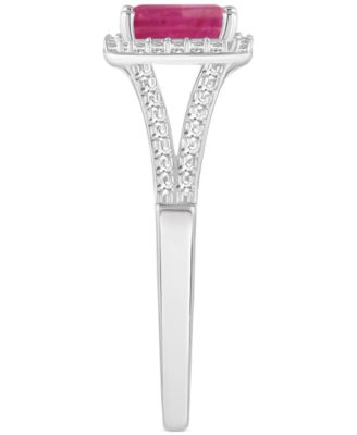 Emerald (1/2 ct. t.w.) & Diamond (1/4 ct. t.w.) Split Shank Ring in Sterling Silver (Also in Ruby & Sapphire)