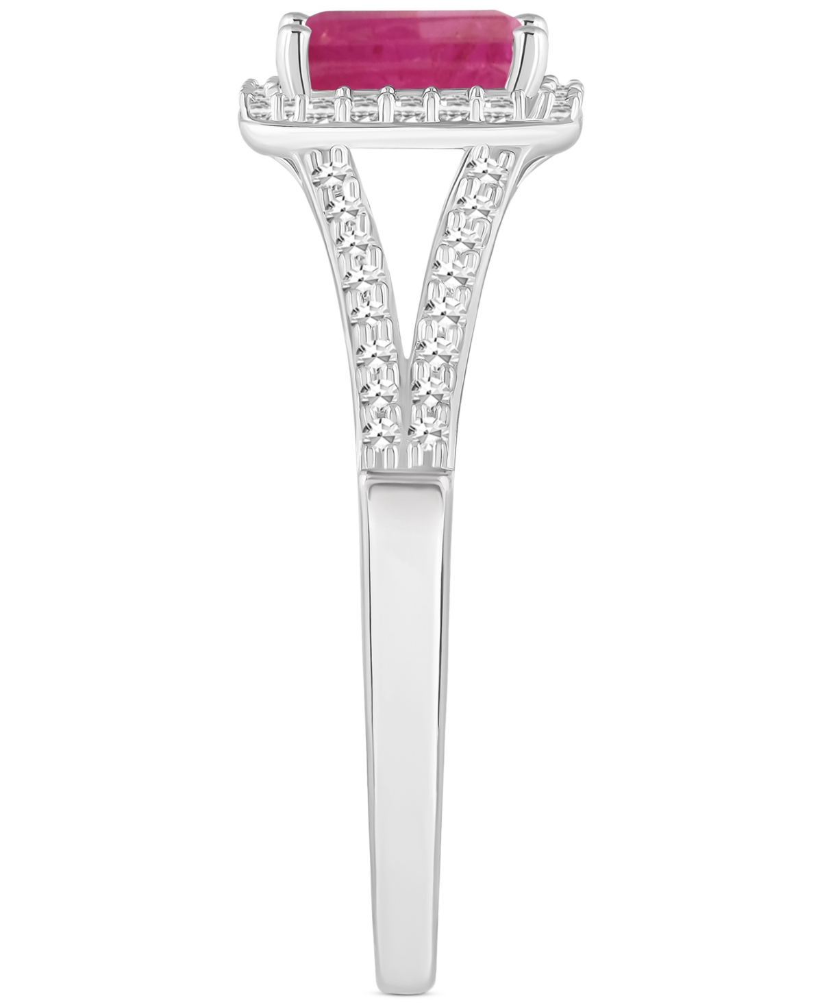Emerald (1/2 ct. t.w.) & Diamond (1/4 ct. t.w.) Split Shank Ring in Sterling Silver (Also & Sapphire) - RUBY