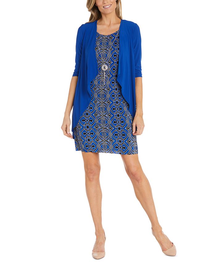 R & M Richards Petite Printed Pleated Dress and Jacket - Macy's