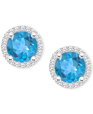 Amethyst (1-1/2 ct. t.w.) & Diamond (1/5 ct. t.w.) Halo Stud Earrings in Sterling Silver (Also in Citrine, Garnet, Peridot, & Blue Topaz)