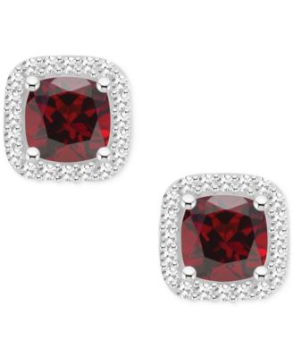 Amethyst (1 ct. t.w.) & Diamond (1/5 ct. t.w.) Cushion Halo Stud Earrings in Sterling Silver (Also in Citrine, Garnet, Peridot, & Blue Topaz)