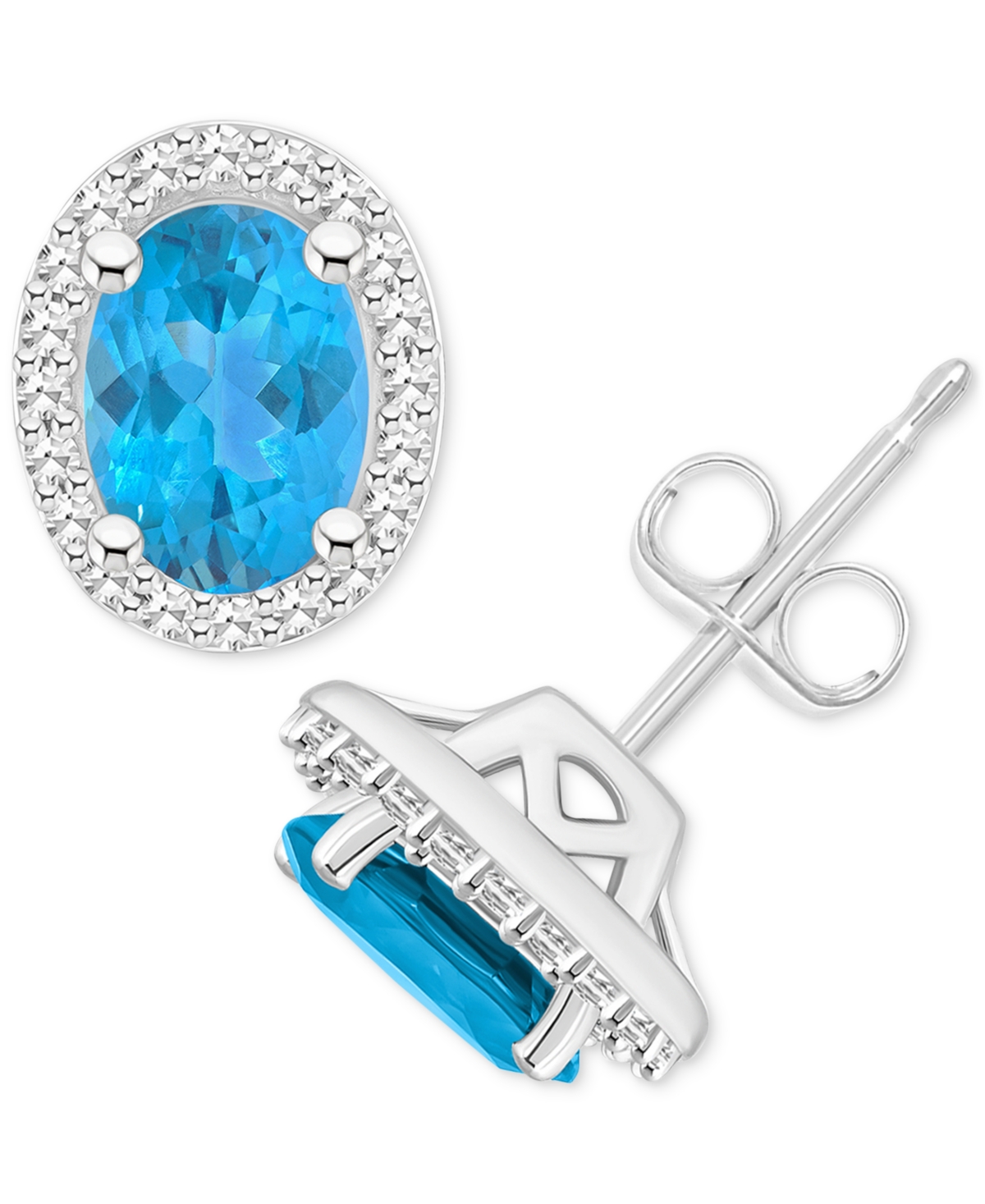 Macy's Amethyst (1-5/8 Ct. T.w.) & Diamond (1/5 Ct. T.w.) Halo Stud Earrings In Sterling Silver (also In Ci In Blue Topaz