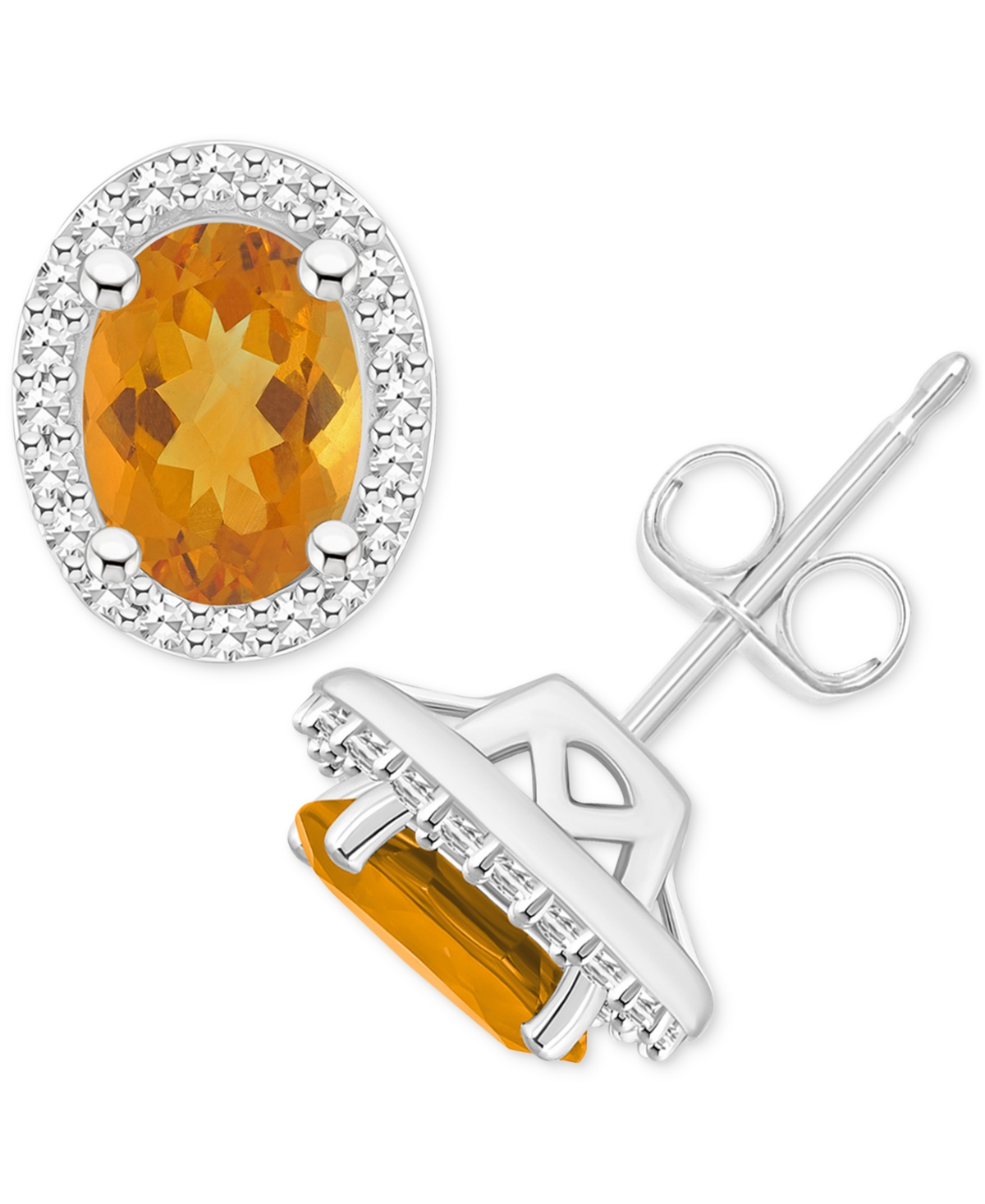Macy's Amethyst (1-5/8 Ct. T.w.) & Diamond (1/5 Ct. T.w.) Halo Stud Earrings In Sterling Silver (also In Ci In Citrine