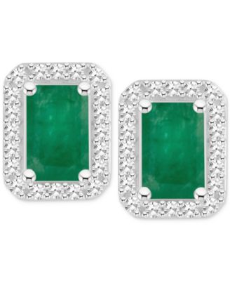 Sapphire (1-2/5 ct. t.w) & Diamond (1/5 ct. t.w.) Stud Earrings in Sterling Silver (Also in Ruby & Emerald)