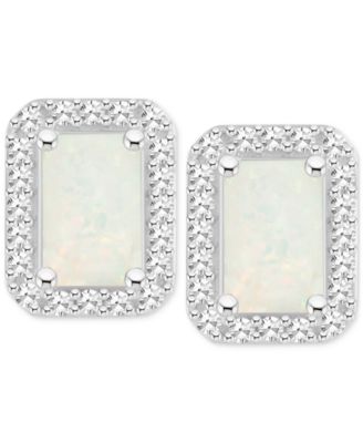 Aquamarine (1 ct. t.w.) & Diamond (1/5 ct. t.w.) Stud Earrings in Sterling Silver (Also in Opal)