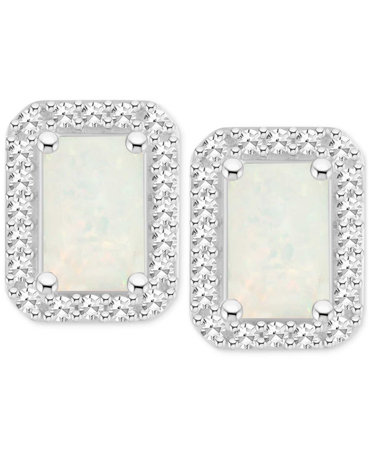 Aquamarine (1 ct. t.w.) & Diamond (1/5 ct. t.w.) Stud Earrings in Sterling Silver (Also  - Opal