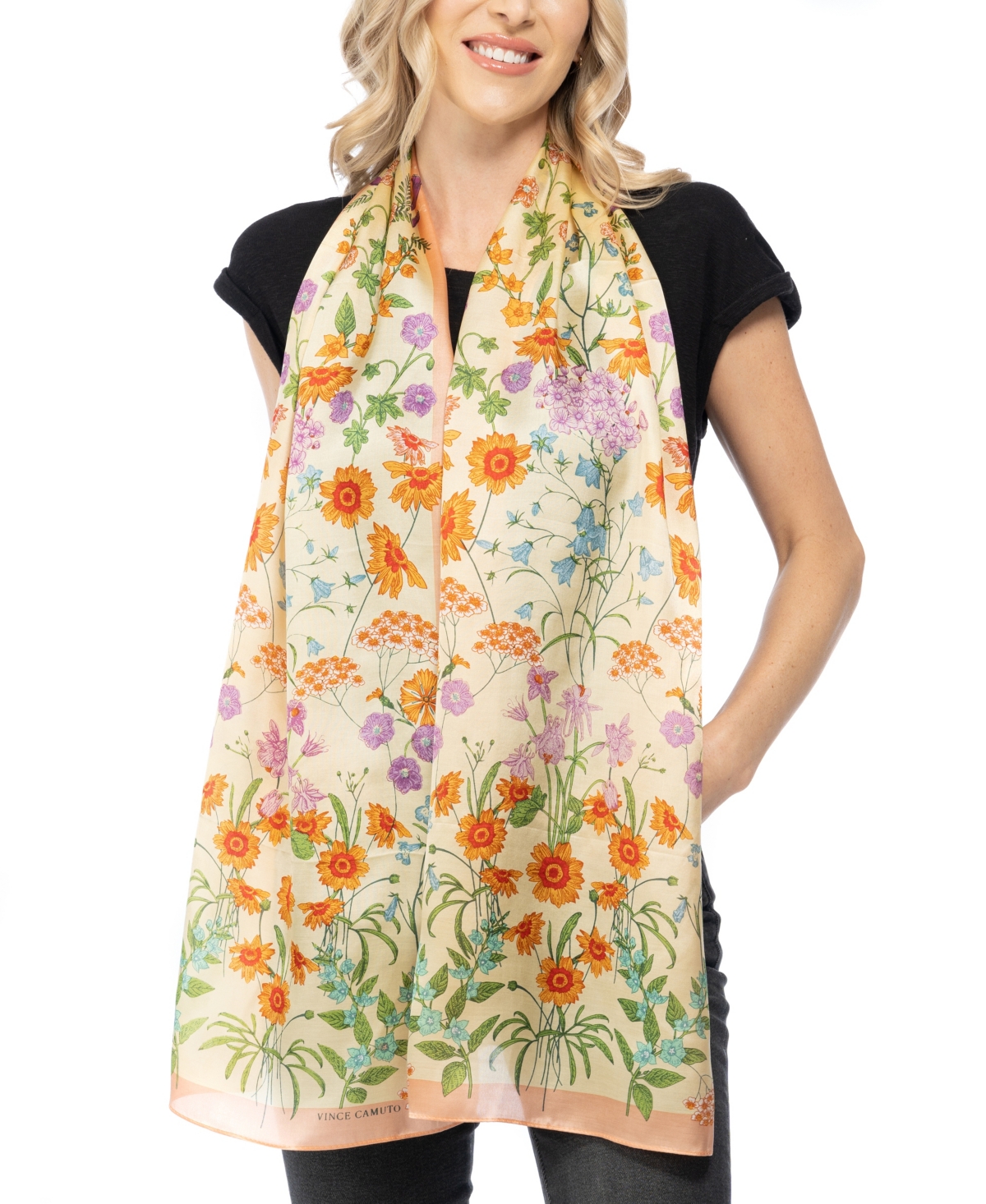 Vince Camuto Botanical Floral Wallpaper Oblong Scarf In Coral