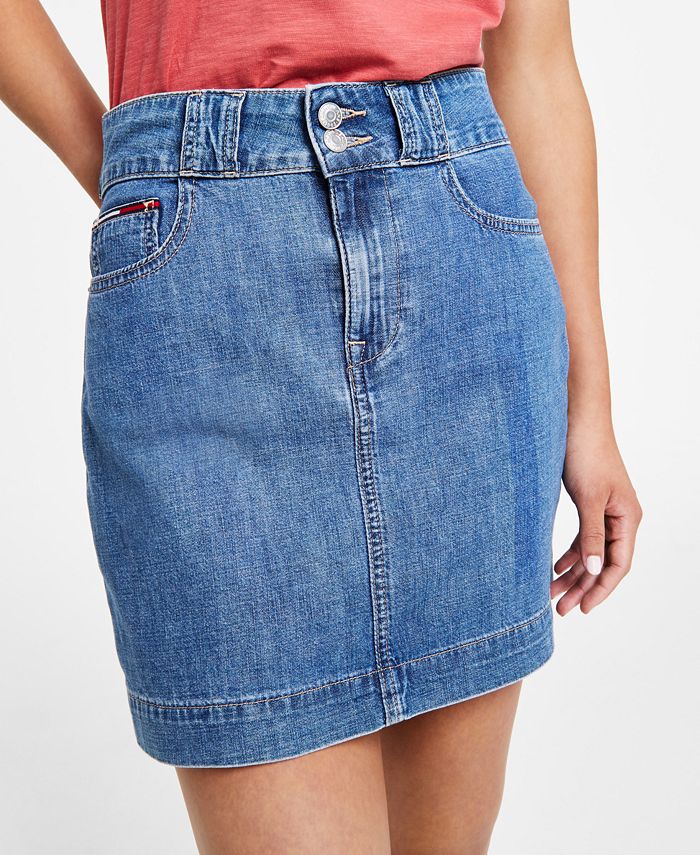 Tommy Jeans Women's Cotton Logo-Print Denim Skirt - Macy's