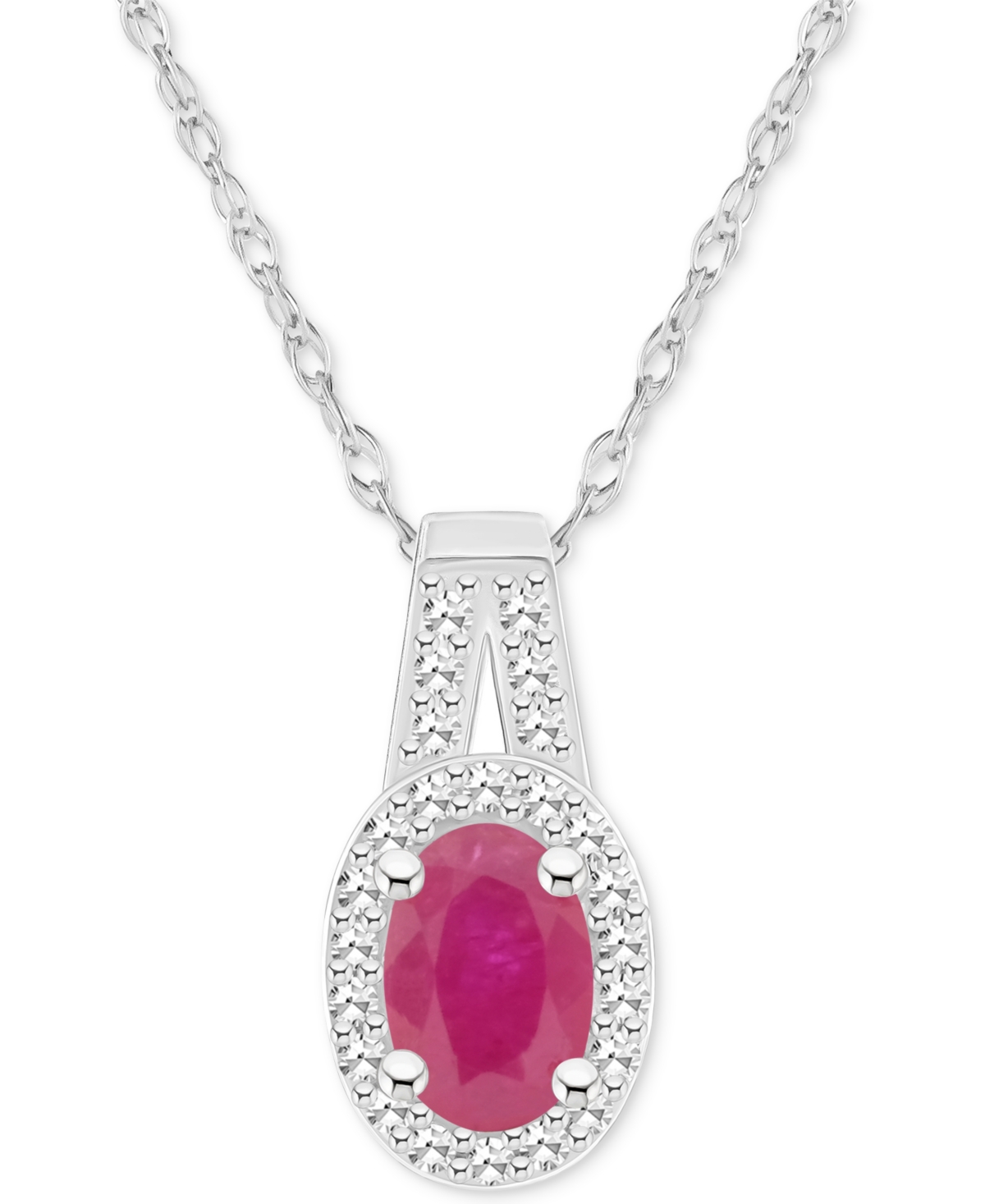 Macy's Emerald (1/2 Ct. T.w.) & Diamond (1/8 Ct. T.w.) Oval Halo 18" Pendant Necklace In Sterling Silver (a In Ruby