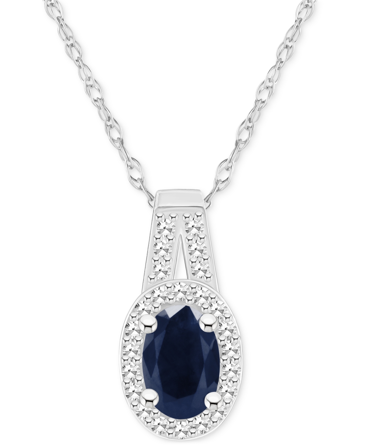 Macy's Emerald (1/2 Ct. T.w.) & Diamond (1/8 Ct. T.w.) Oval Halo 18" Pendant Necklace In Sterling Silver (a In Sapphire
