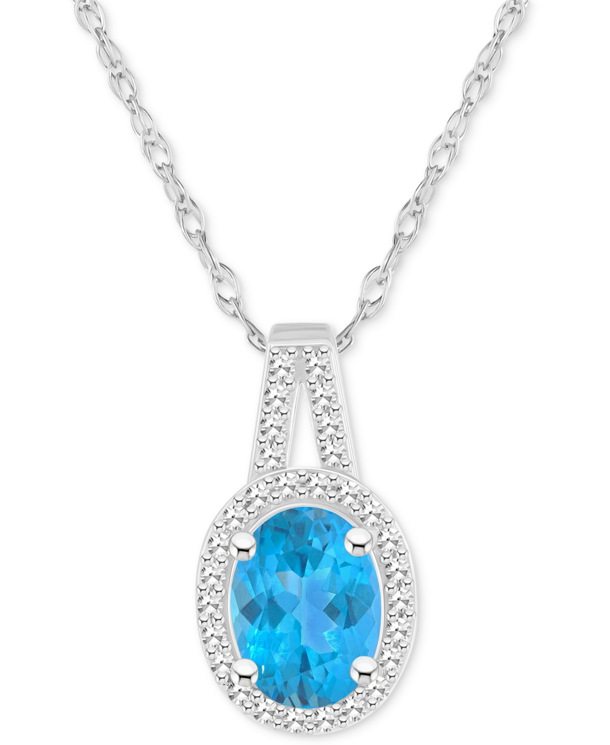 Macy's Amethyst (1-1/5 Ct. T.w.) & Diamond (1/6 Ct. T.w.) Oval Halo 18" Pendant Necklace In Sterling Silver In Blue Topaz