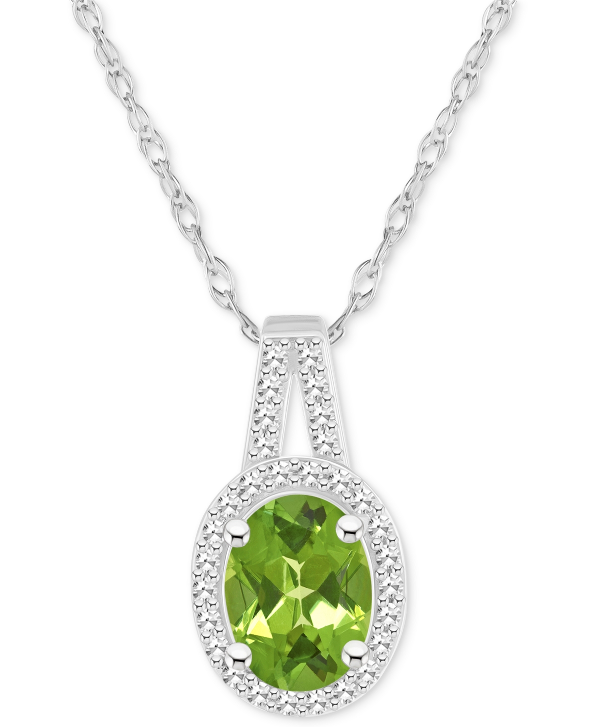 Macy's Amethyst (1-1/5 Ct. T.w.) & Diamond (1/6 Ct. T.w.) Oval Halo 18" Pendant Necklace In Sterling Silver In Peridot